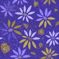 Blue abstract seamless pattern of colorful flowers .