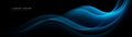 Blue abstract wave on black background. Flowing glowing blue curve shape. Modern shiny gradient wavy. Futuristic technology style. Royalty Free Stock Photo