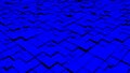 Blue abstraction with moving square elements, cool light and shadows. Beautiful, voluminous texture. 3D image