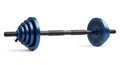 Blue adjustable dumbbell with ribbed weight plates for strength training Royalty Free Stock Photo