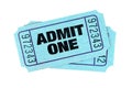 Blue admit one movie tickets isolated white Royalty Free Stock Photo