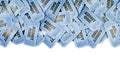 Blue admit one movie tickets top border, copy space, white background Royalty Free Stock Photo