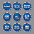 Blue adverising discount stickers Royalty Free Stock Photo