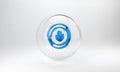 Blue Agricultural soil test and results icon isolated on grey background. Digital soil analysis. Glass circle button. 3D