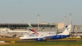 Blue Air Boeing plane landed on airport Royalty Free Stock Photo