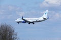 Blue Air Boeing 737-800 YR-BMH, Liverpool livery on its flight Royalty Free Stock Photo