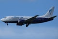 Blue Air Boeing 737-500 YR-BAG, closeup view Royalty Free Stock Photo