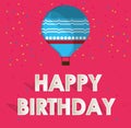 Blue airballoon happy birthday card confetti and pink background Royalty Free Stock Photo