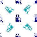 Blue Airline service of finding lost baggage icon isolated seamless pattern on white background. Search luggage. Vector
