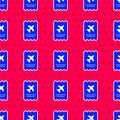 Blue Airline ticket icon isolated seamless pattern on red background. Plane ticket. Vector Illustration Royalty Free Stock Photo