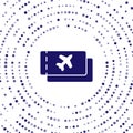 Blue Airline ticket icon isolated on white background. Plane ticket. Abstract circle random dots. Vector Illustration Royalty Free Stock Photo