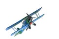 Blue plastic biplane isolated on the white background