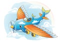 Blue airplane with bird-like features, including feathered wings and tail, soaring Royalty Free Stock Photo