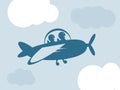 Blue airplane with happy passengers Royalty Free Stock Photo