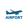 Blue Airplane icon, airplane symbol, Airport logo Royalty Free Stock Photo