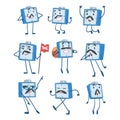 Blue Alarm Clock Character with Funny Face Expression Vector Set Royalty Free Stock Photo