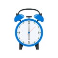 Blue alarm clock displaying six o clock in flat style illustration. Wake up symbol. 6 o clock icon