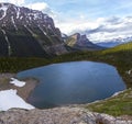 Blue Alberta Lake Annette Vertical Panoramic Landscape Aerial View Banff National Park Canadian Rockies Royalty Free Stock Photo