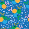 Blue all over branches and oranges seamless pattern background design.