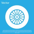 Blue Alloy wheel for a car icon isolated on blue background. White circle button. Vector Royalty Free Stock Photo