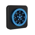 Blue Alloy wheel for a car icon isolated on transparent background. Black square button. Royalty Free Stock Photo