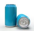 Blue alluminium cans on white background Royalty Free Stock Photo