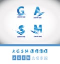 Blue alphabet letter logo icon set