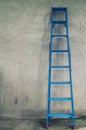 Blue aluminium step ladder that runs across the wall of the house