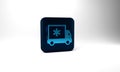 Blue Ambulance and emergency car icon isolated on grey background. Ambulance vehicle medical evacuation. Blue square