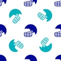 Blue American football helmet icon isolated seamless pattern on white background. Vector Illustration Royalty Free Stock Photo