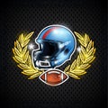 Blue american football helmets with ball in center of golden laurel wreath. Sport logo for any team Royalty Free Stock Photo