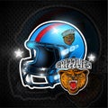 Blue american football helmets with bears grizzlies head label team on it