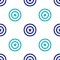 Blue American star shield icon isolated seamless pattern on white background. United States of America country flag. 4th Royalty Free Stock Photo