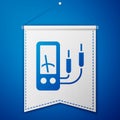 Blue Ampere meter, multimeter, voltmeter icon isolated on blue background. Instruments for measurement of electric