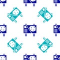 Blue Amusement park billboard icon isolated seamless pattern on white background. Entertainment in vacation. Vector Royalty Free Stock Photo