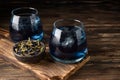 Blue anchan drink, two glasses with butterfly pea flower tea Royalty Free Stock Photo