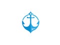 Blue anchor for boat and yacht for logo design