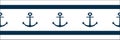 Vector blue anchors on white background repeat seamless border.
