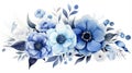 Blue anemone flowers bouquet isolated on white background. Watercolor illustration. Generative AI Royalty Free Stock Photo