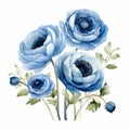 Blue Anemone Flowers Watercolor Vector - Traditional Oil Painting Style