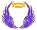 Blue angel wings with a golden halo. Vector color illustration. Elements for design Royalty Free Stock Photo