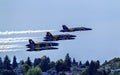 Blue Angels Close Flying Over Seattle Houses Washington Royalty Free Stock Photo