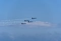 Blue Angels flying in formation over Lake Michigan at the Chicago Air Show, USA Royalty Free Stock Photo