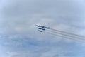 Blue Angels flying in formation over Lake Michigan at the Chicago Air Show, USA Royalty Free Stock Photo