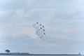 Blue Angels flying in formation over Lake Michigan at the Chicago Air Show, USA Royalty Free Stock Photo