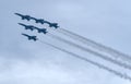 Blue Angels flying in formation over Lake Michigan at the Chicago Air Show, USA Royalty Free Stock Photo