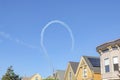 The Blue Angels flying over the suburbs of San Francisco in California