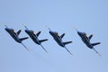Blue Angels formation demonstrates flying skills and aerobatics at the annual Chicago Air and Water show Royalty Free Stock Photo