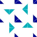 Blue Angle bisector of a triangle icon isolated seamless pattern on white background. Vector