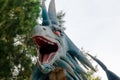 Blue angry dragon at the entrance of the Zoomarine Park